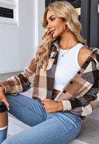 Chaqueta cuadros mujer corta cuello camisero bolsillos botones casual entretiempo - Nadorine