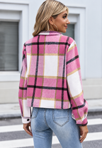 Chaqueta cuadros mujer corta cuello camisero bolsillos botones casual entretiempo - Nadorine