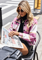 Chaqueta cuadros mujer corta cuello camisero bolsillos botones casual entretiempo - Nadorine