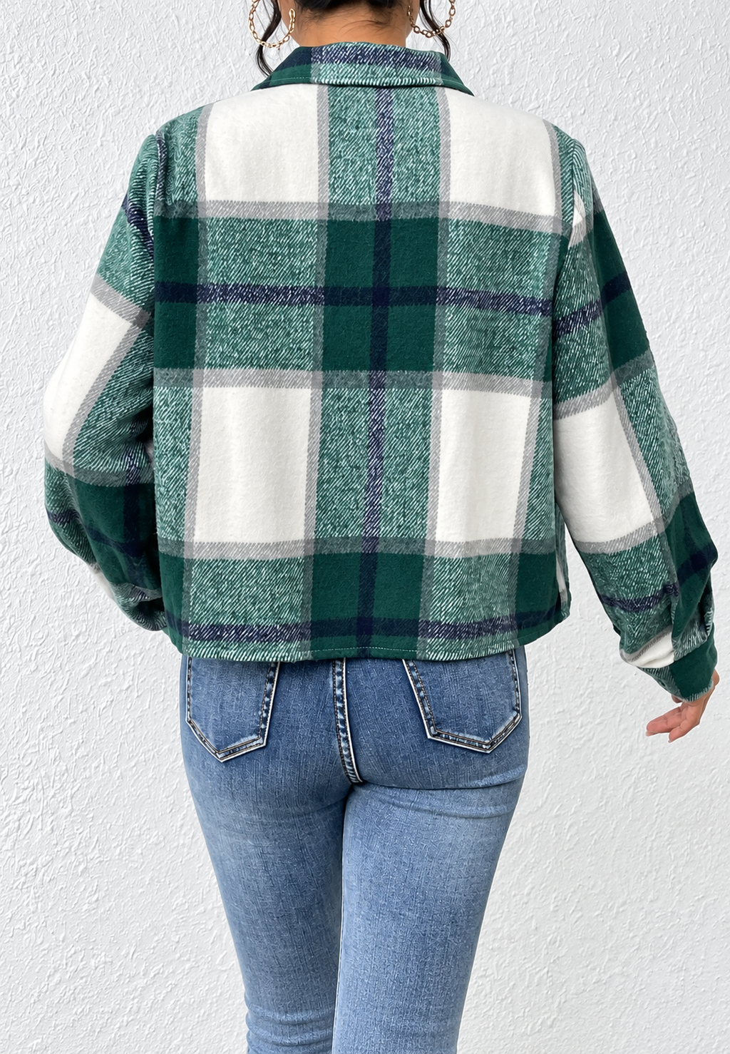Chaqueta cuadros mujer corta cuello camisero bolsillos botones casual entretiempo - Nadorine