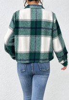 Chaqueta cuadros mujer corta cuello camisero bolsillos botones casual entretiempo - Nadorine
