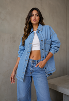 Chemise jean oversize femme poche avant denim ample - Nadja