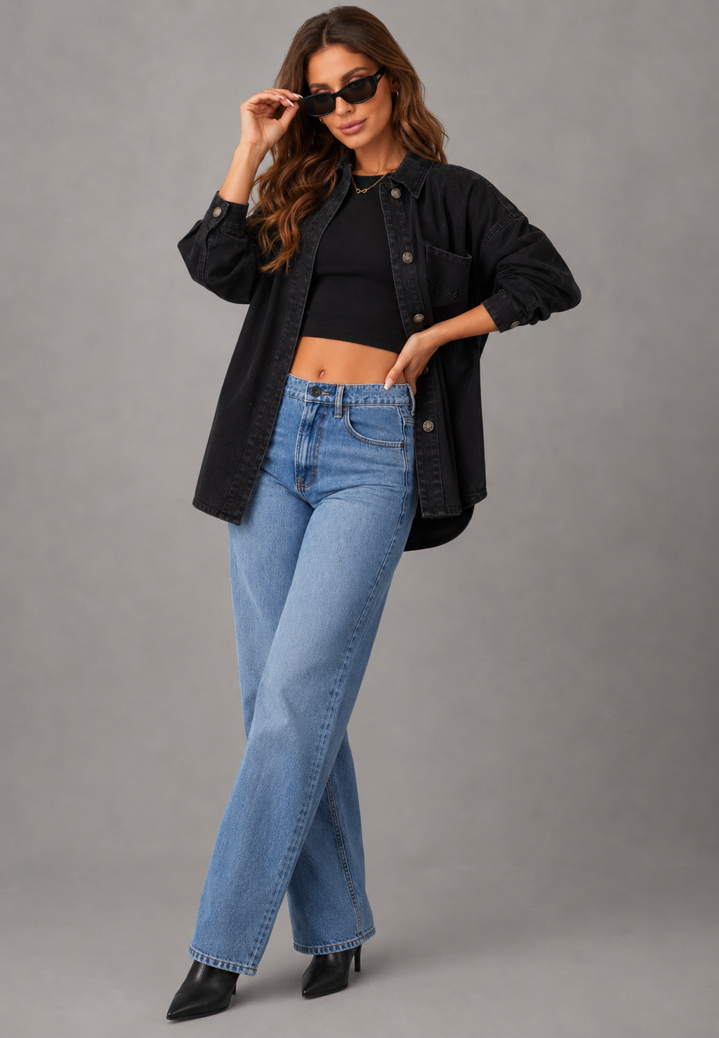 Chemise jean oversize femme poche avant denim ample - Nadja