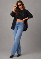 Chemise jean oversize femme poche avant denim ample - Nadja