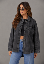 Chemise jean oversize femme poche avant denim ample - Nadja