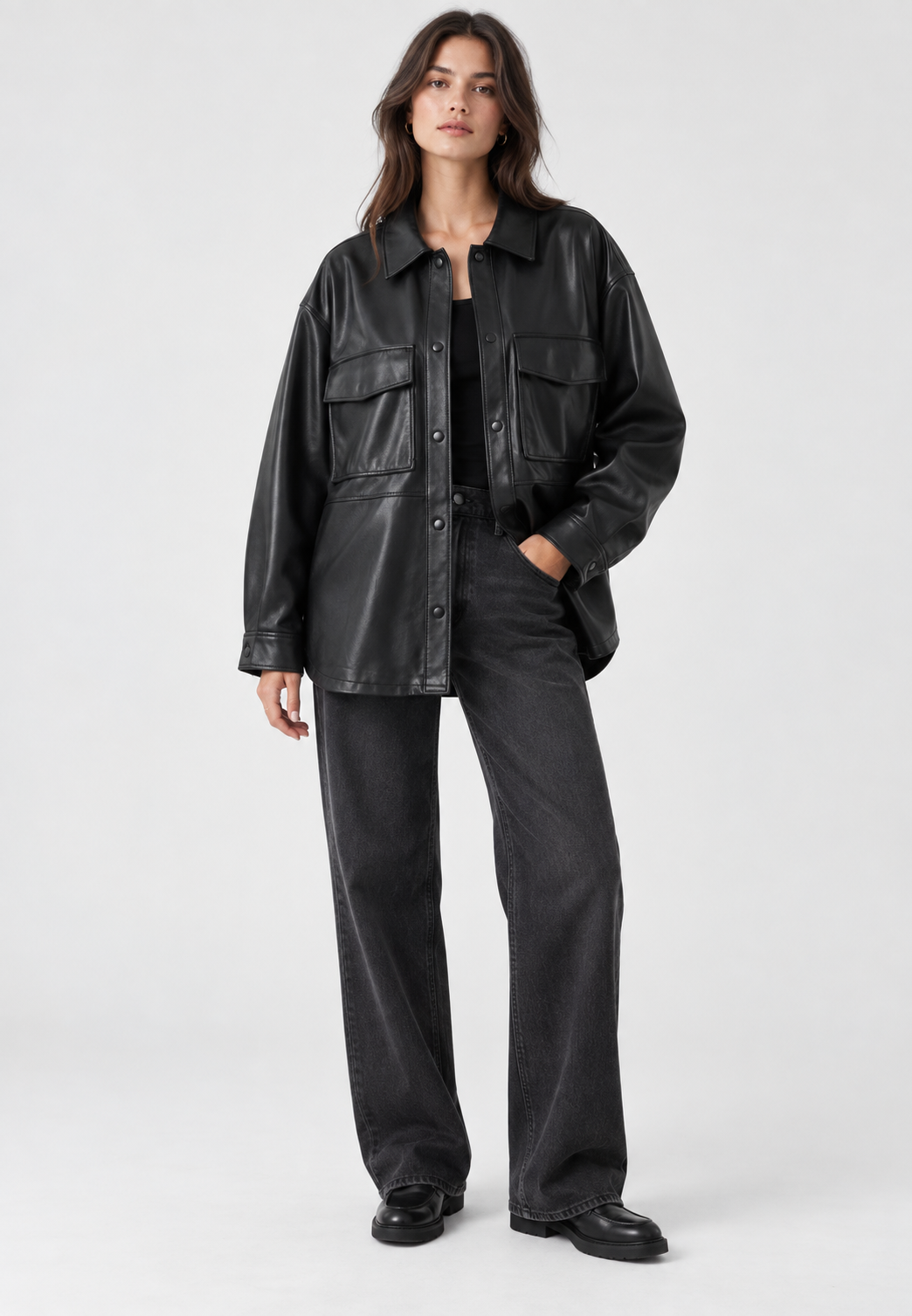 Veste oversize femme effet cuir poches ample urbaine - Thaïs