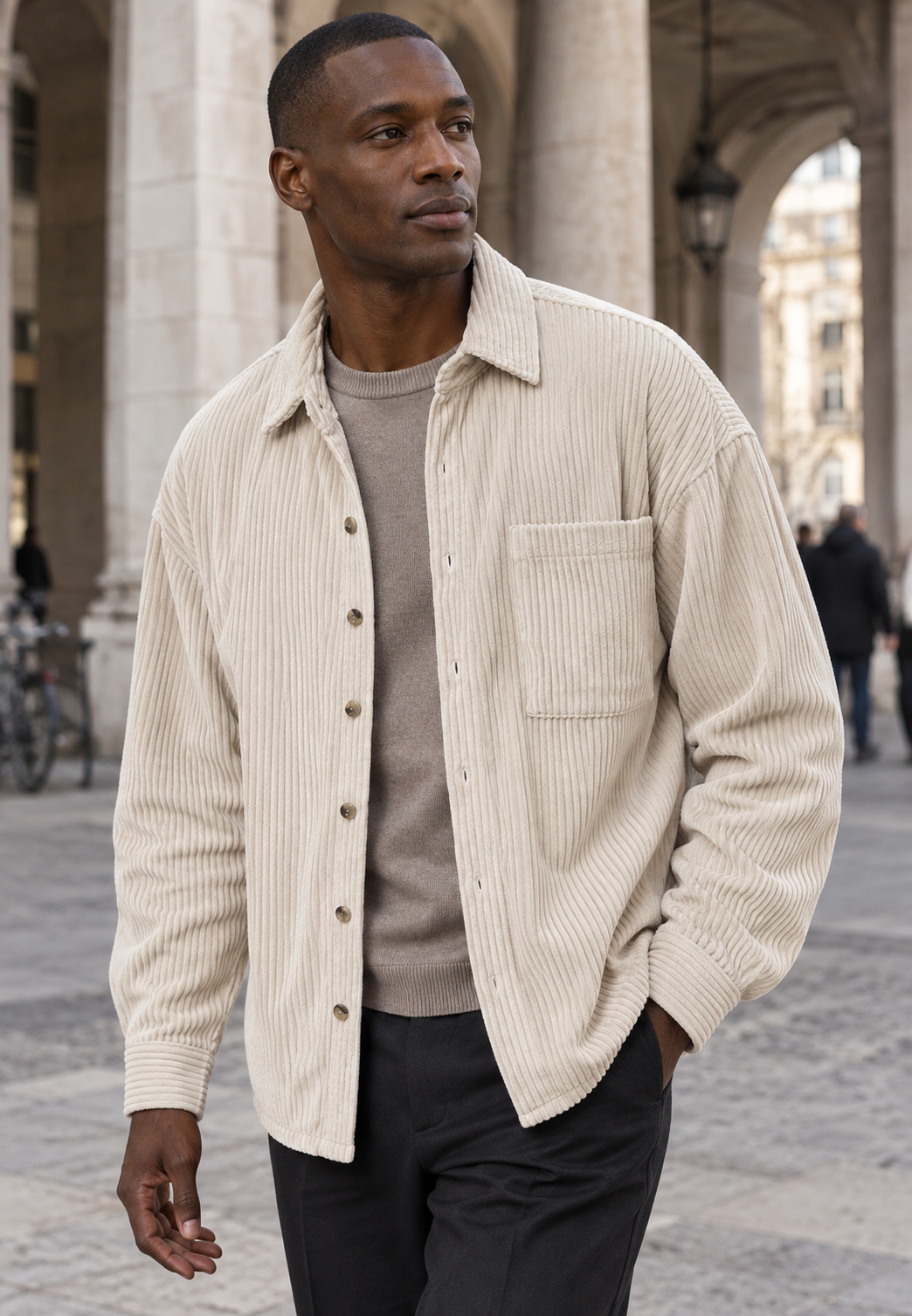 Chemise velours côtelé homme coupe ample poche poitrine - Mads