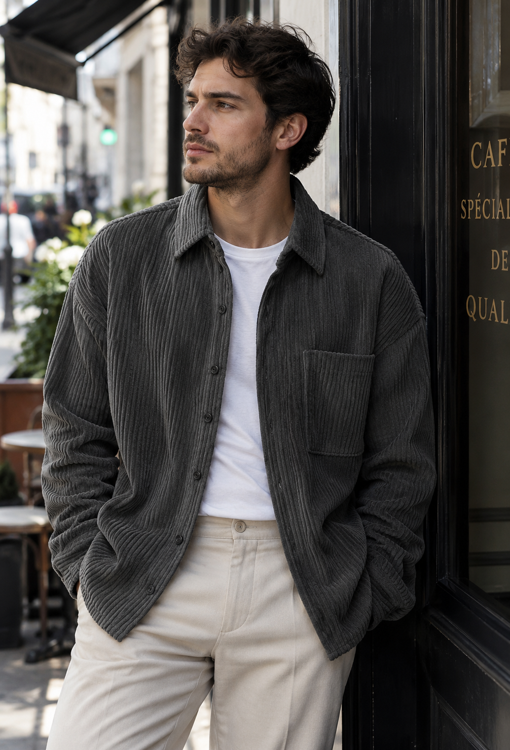 Chemise velours côtelé homme coupe ample poche poitrine - Mads