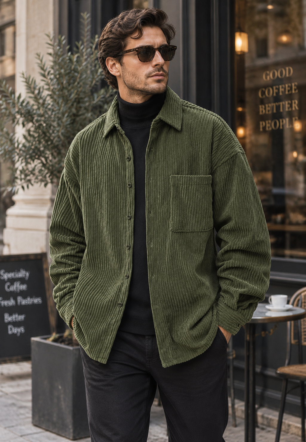 Chemise velours côtelé homme coupe ample poche poitrine - Mads