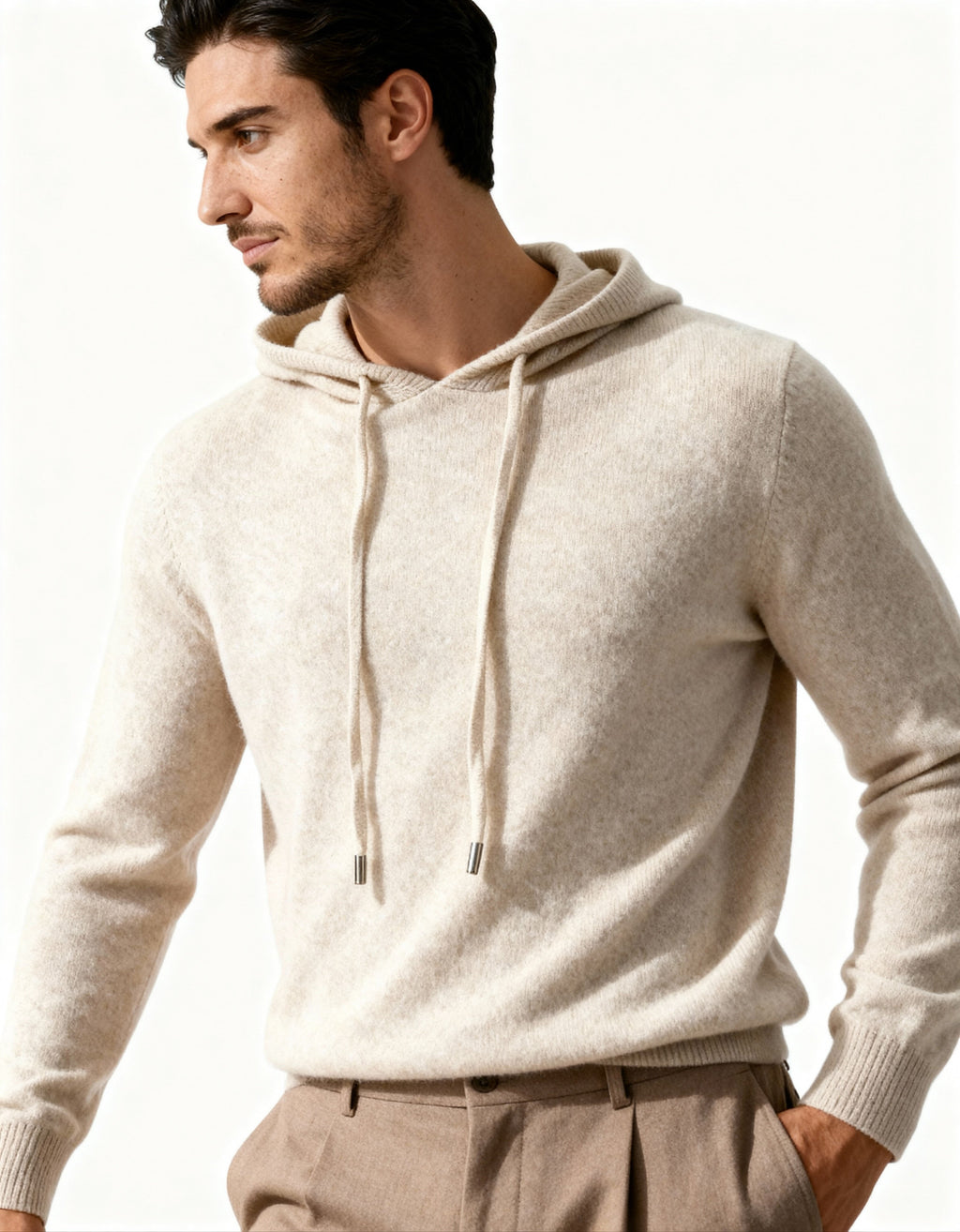 Sudadera punto hombre capucha ajustable cordones fino liso cuidada versátil - Sébastien