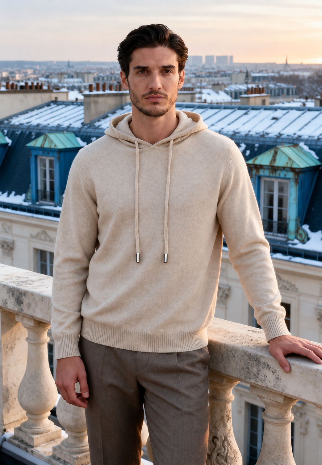 Sudadera punto hombre capucha ajustable cordones fino liso cuidada versátil - Sébastien