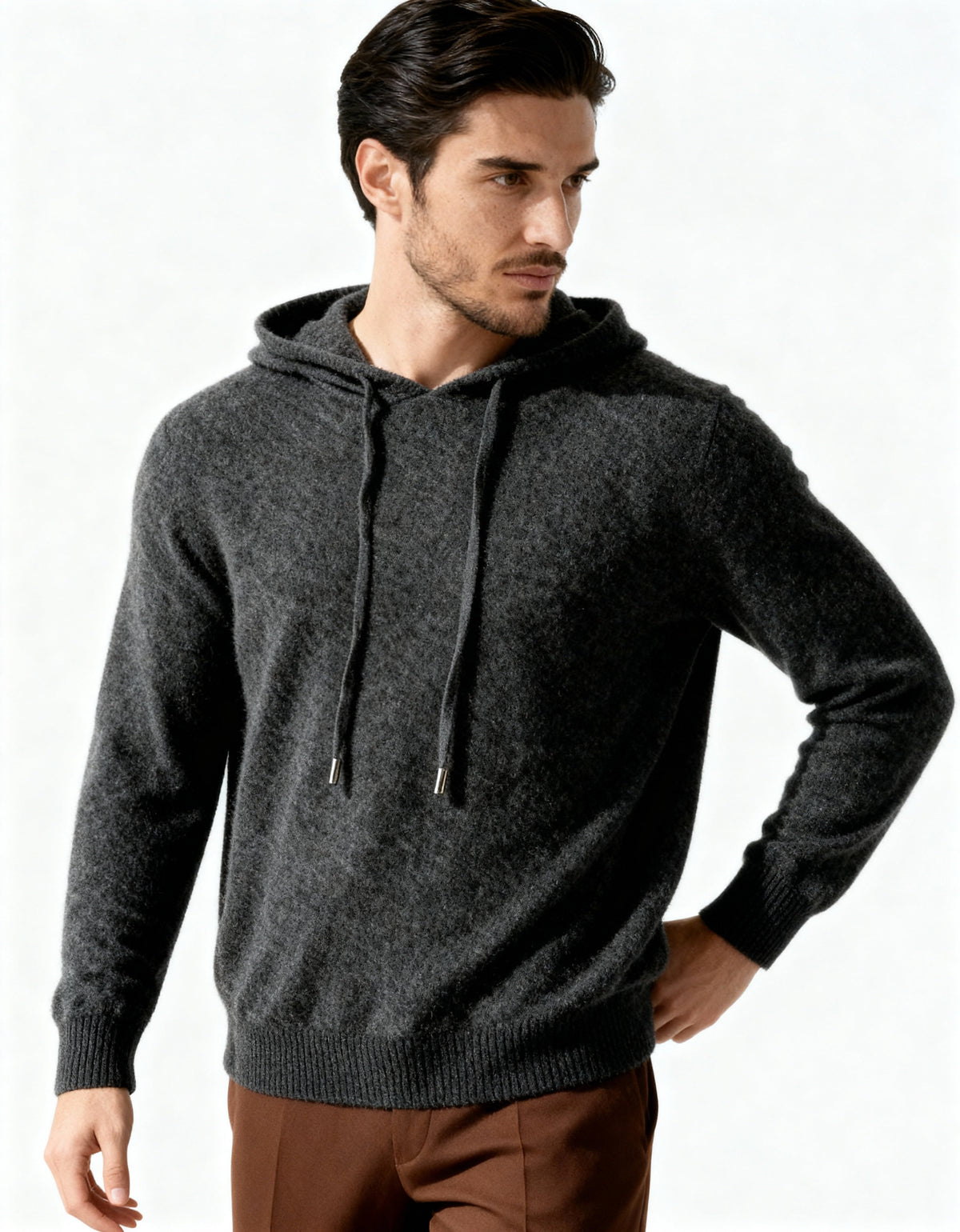 Sudadera punto hombre capucha ajustable cordones fino liso cuidada versátil - Sébastien
