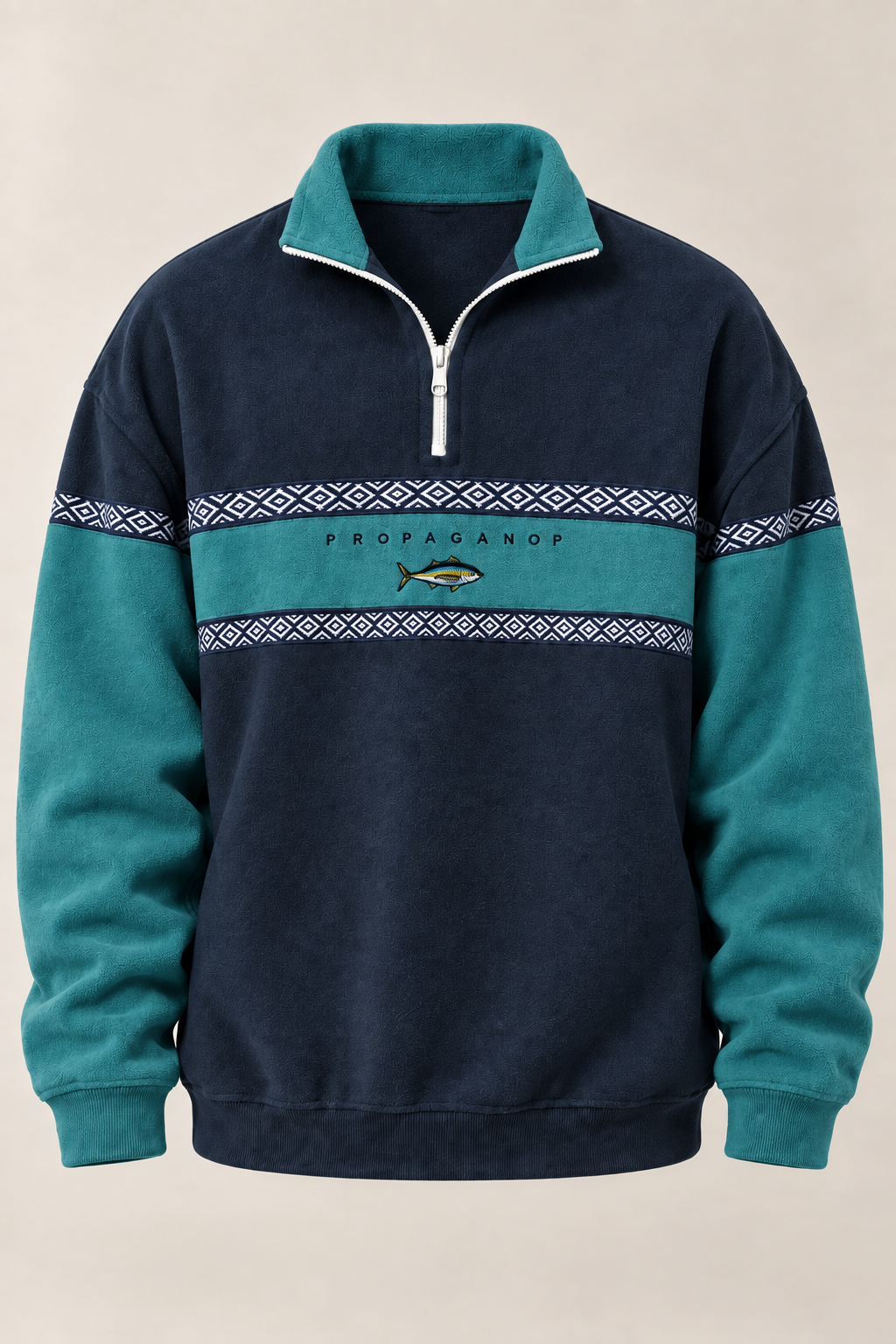 Sweat homme demi-zip imprimé géométrique col montant - Tavish