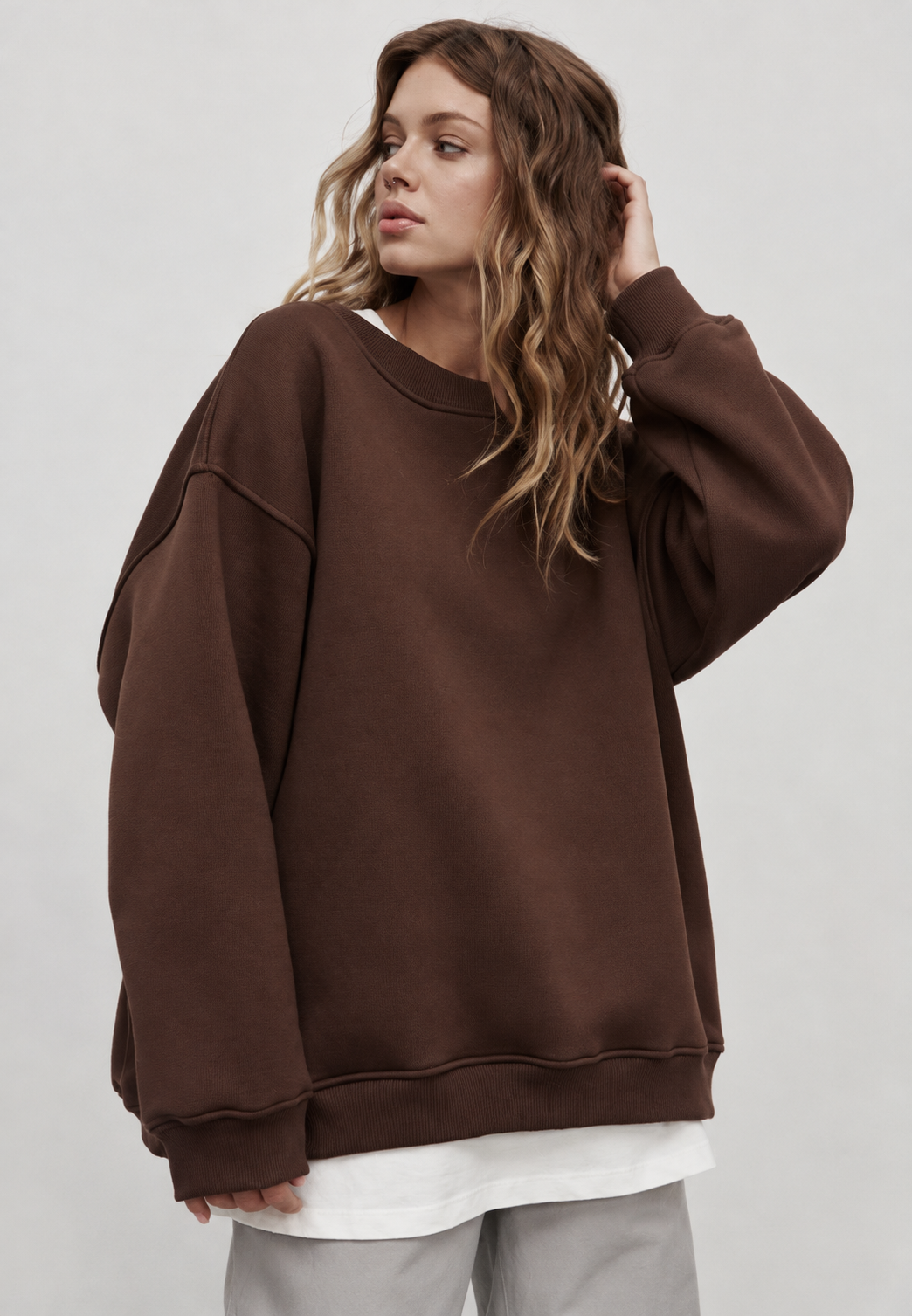 Sweat oversize femme col rond épaules tombantes confortable - Dagny