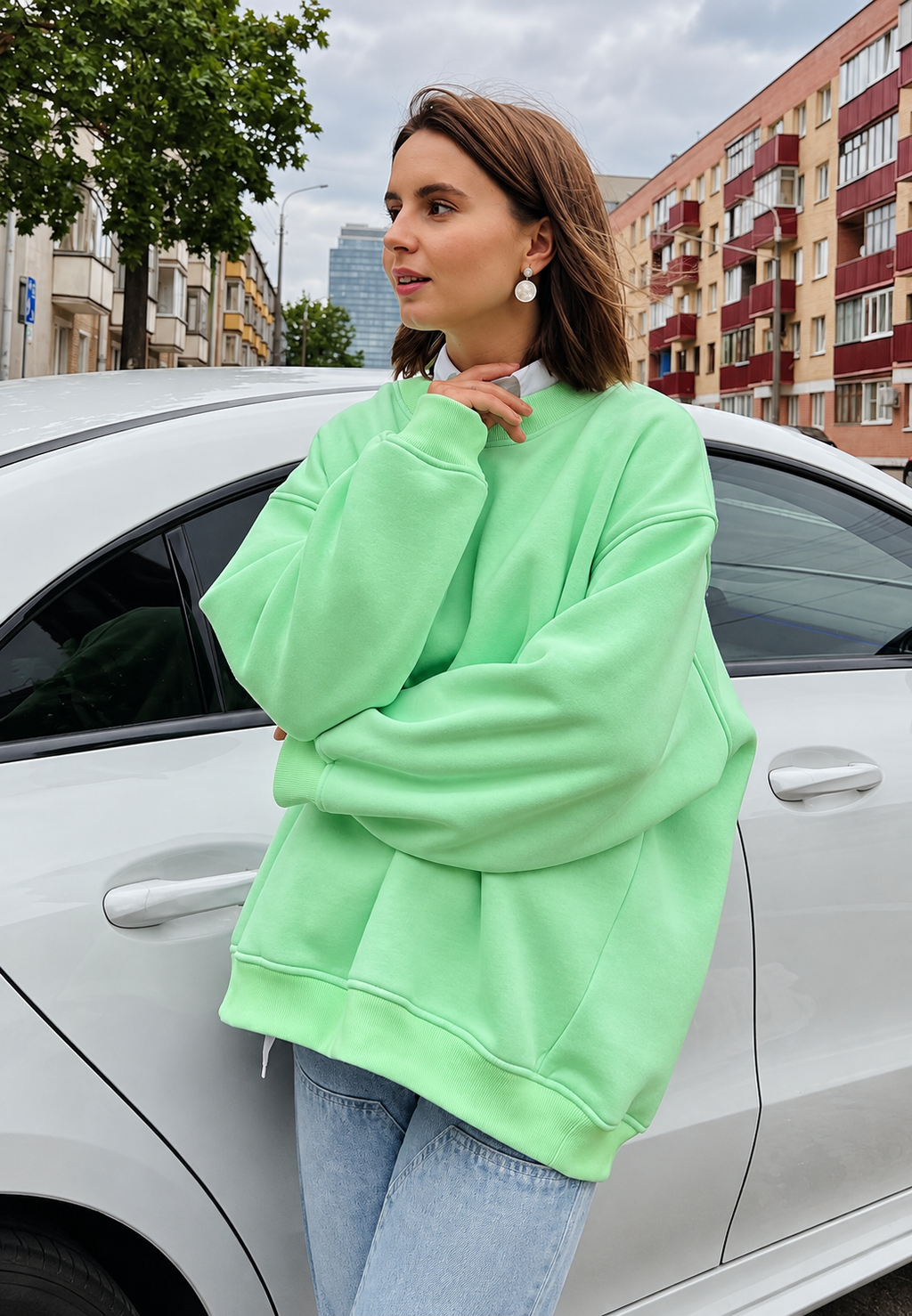 Sweat oversize femme col rond épaules tombantes confortable - Dagny