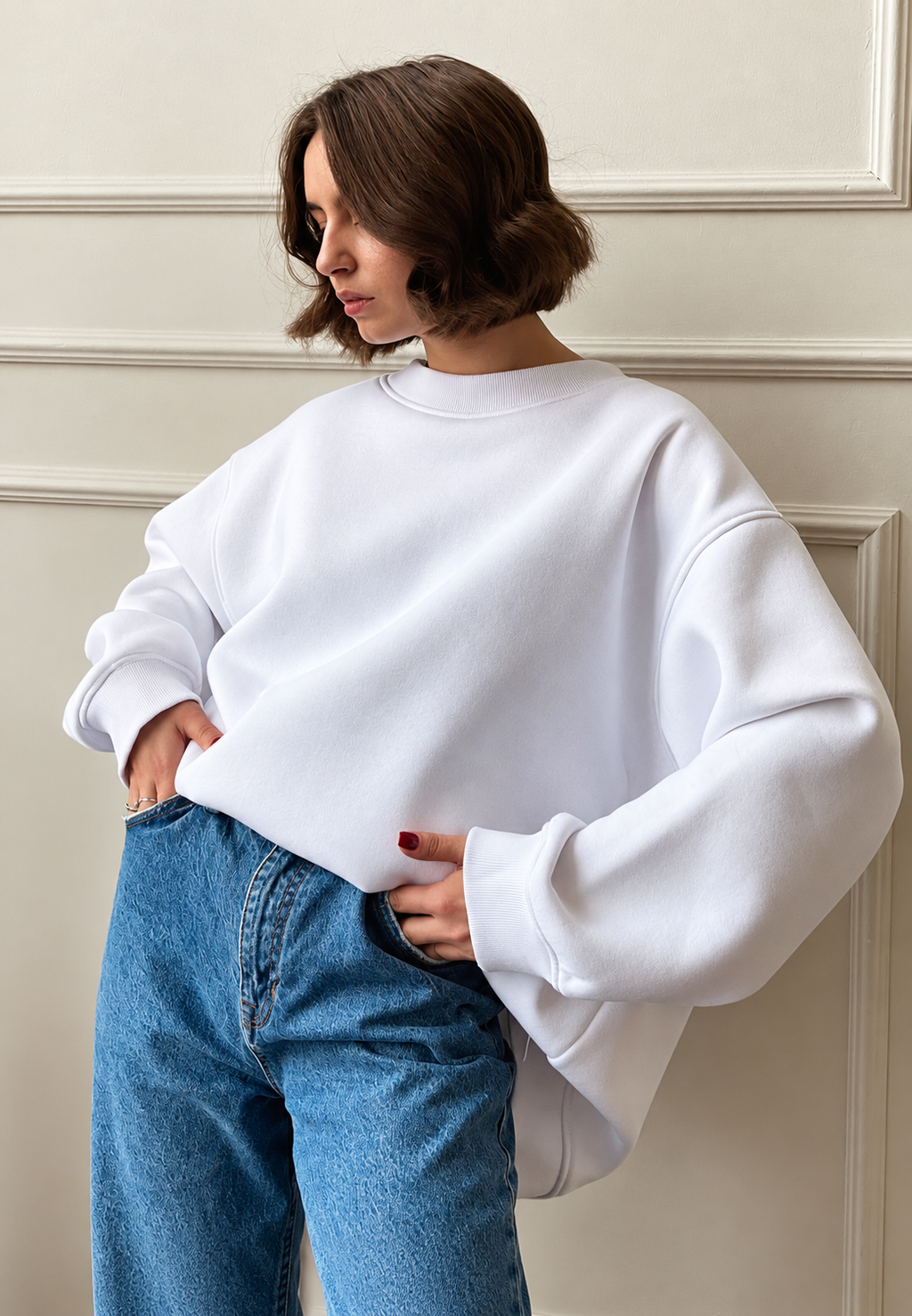 Sweat oversize femme col rond épaules tombantes confortable - Dagny