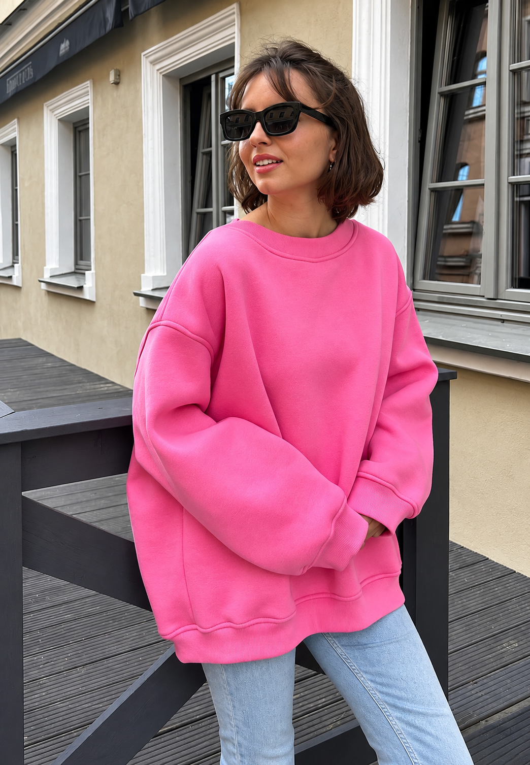 Sweat oversize femme col rond épaules tombantes confortable - Dagny