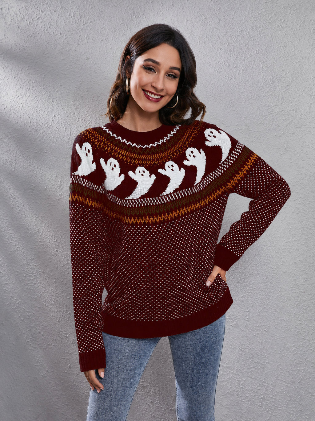 Pull femme col rond motif fantôme rétro littéraire original - Nerissa