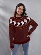 Pull femme col rond motif fantôme rétro littéraire original - Nerissa