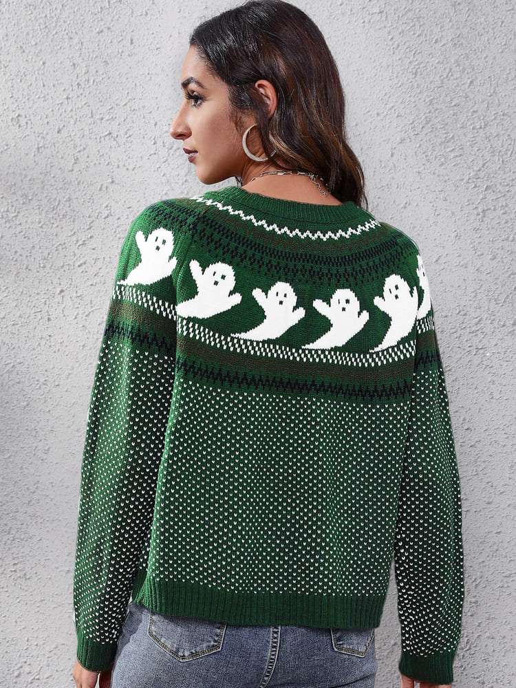Pull femme col rond motif fantôme rétro littéraire original - Nerissa