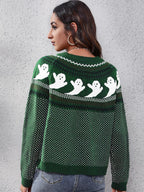 Pull femme col rond motif fantôme rétro littéraire original - Nerissa