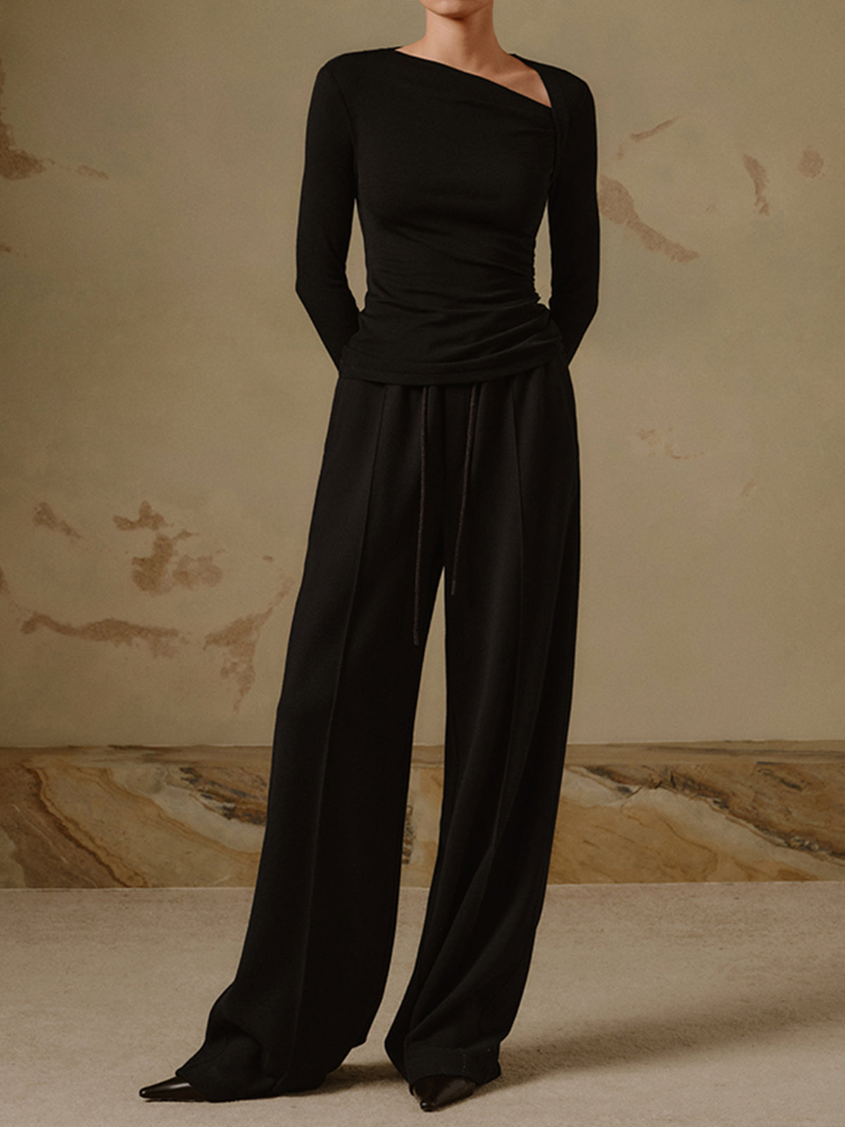 Haut femme manches longues encolure asymétrique coupe ajustée - Marit