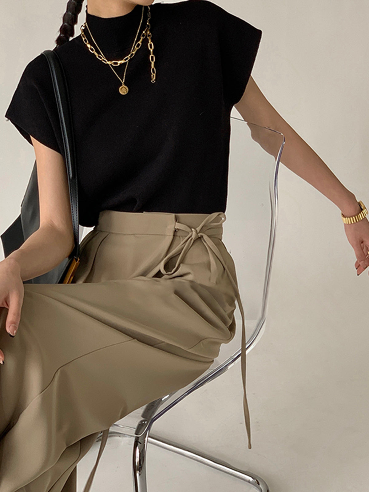 Haut maille femme col roulé manches courtes mi-saison - Elin