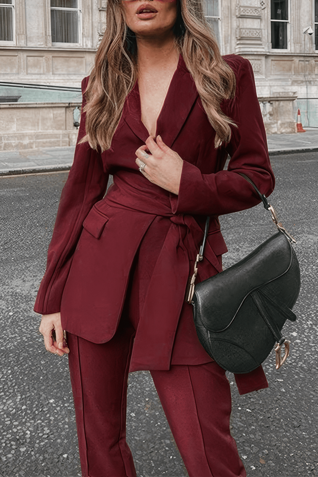 Costume deux pièces femme blazer ceinturé pantalon droit - Camilla