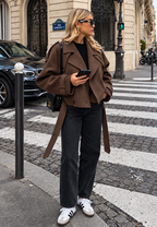Trench mujer corto cinturón doble botonadura solapas otoño elegante - Élise