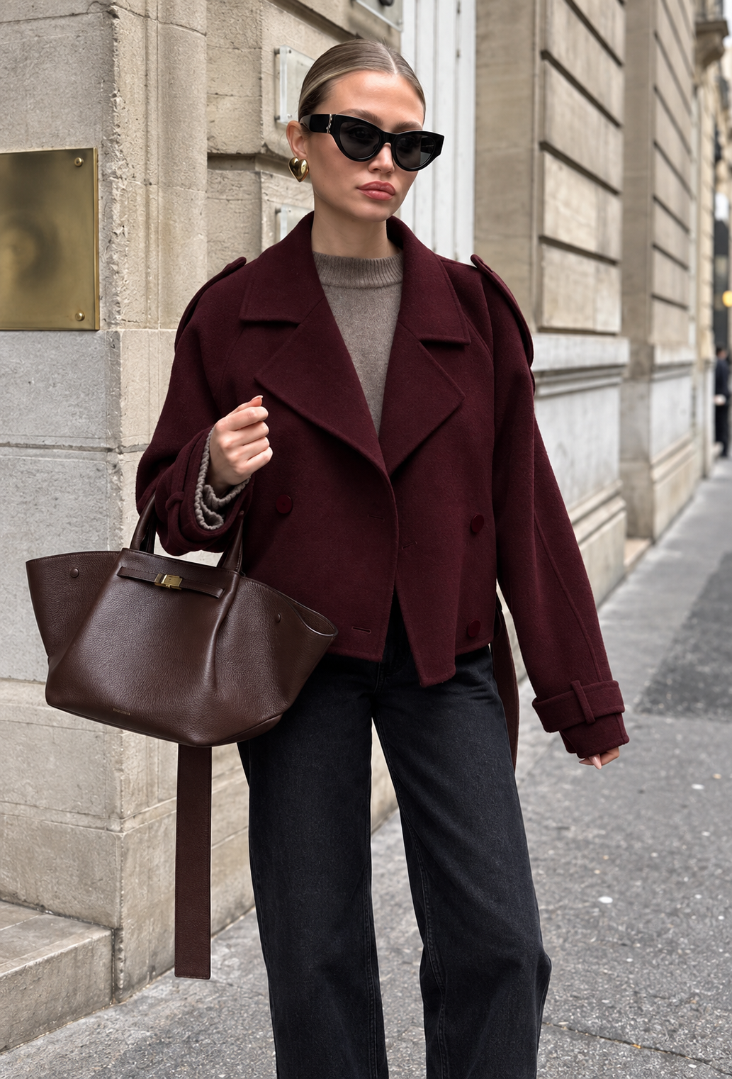 Trench mujer corto cinturón doble botonadura solapas otoño elegante - Élise