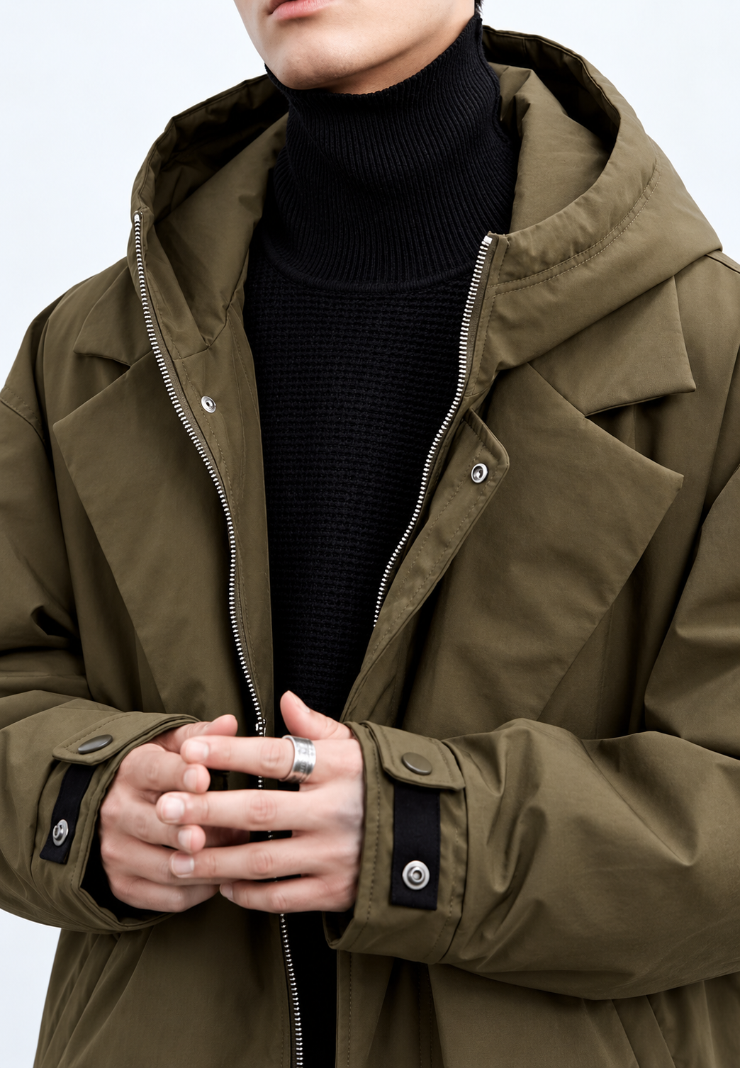 Trench long homme capuche fermeture éclair poignets ajustables - Corvin