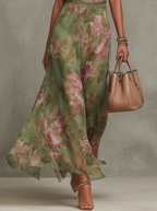 Robe longue femme motifs floraux col licou taille drapée été - Sophie