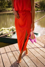 Robe midi élégante à col licou et drapée - Killy