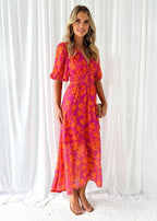 Robe midi pour femme à imprimé floral et manches bouffantes - Katy