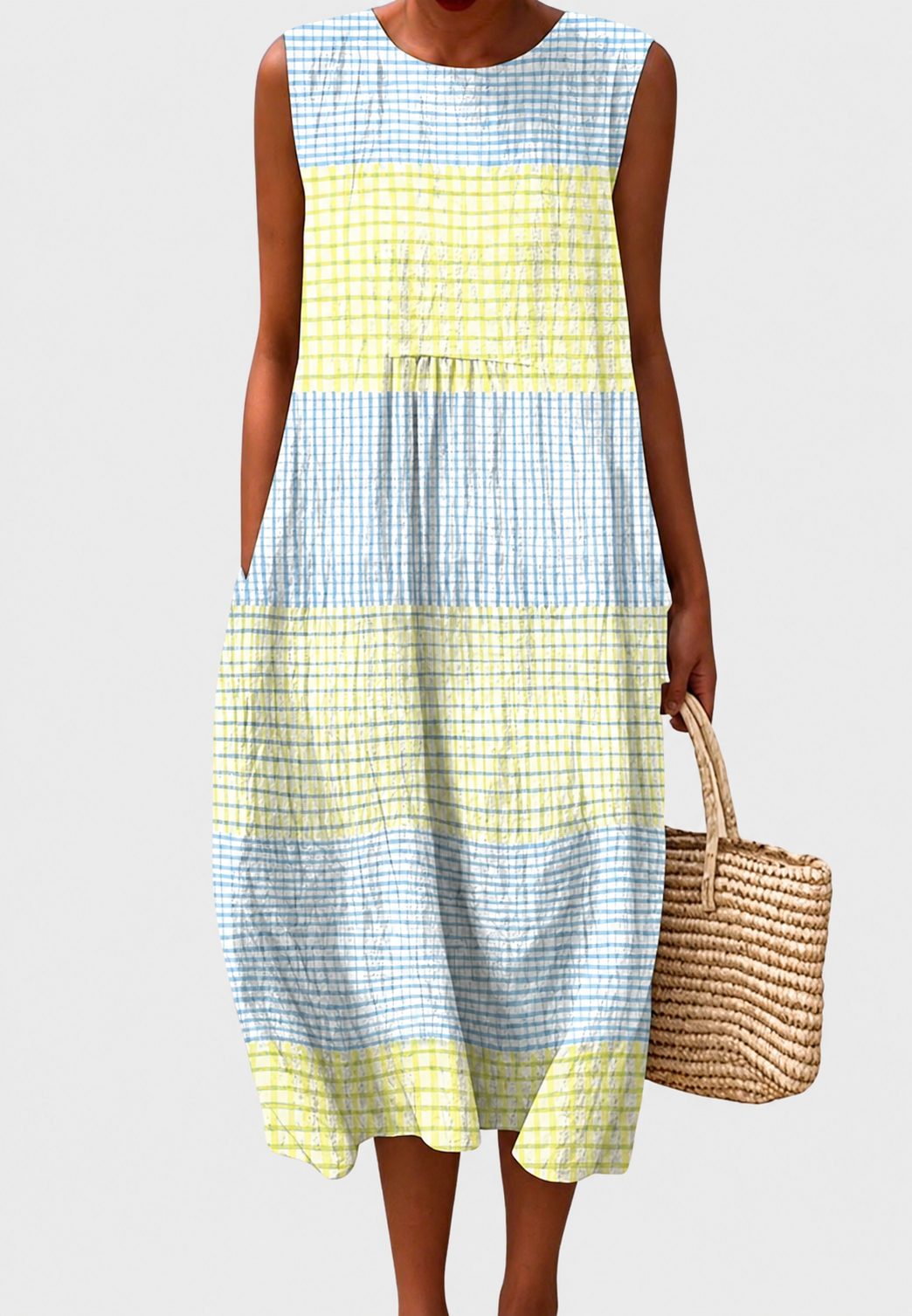 Robe midi femme carreaux sans manches motif graphique - Maddie