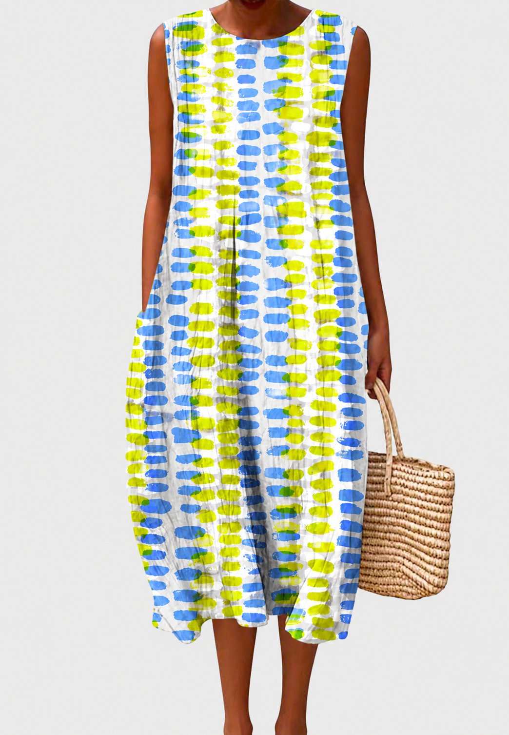 Robe midi femme carreaux sans manches motif graphique - Maddie