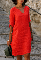 Robe femme décolleté V manches trois-quarts décontractée - Elvy