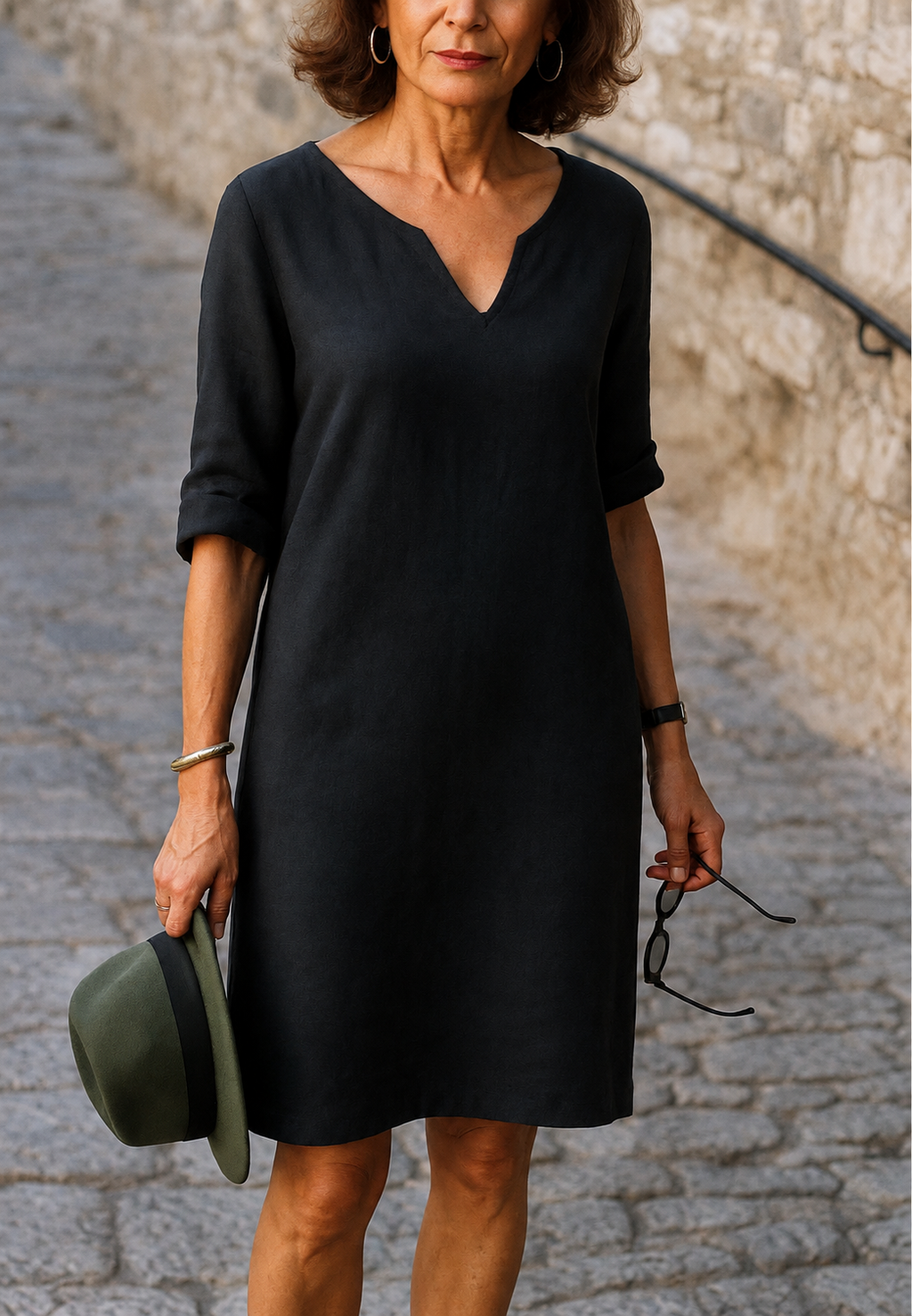 Robe femme décolleté V manches trois-quarts décontractée - Elvy