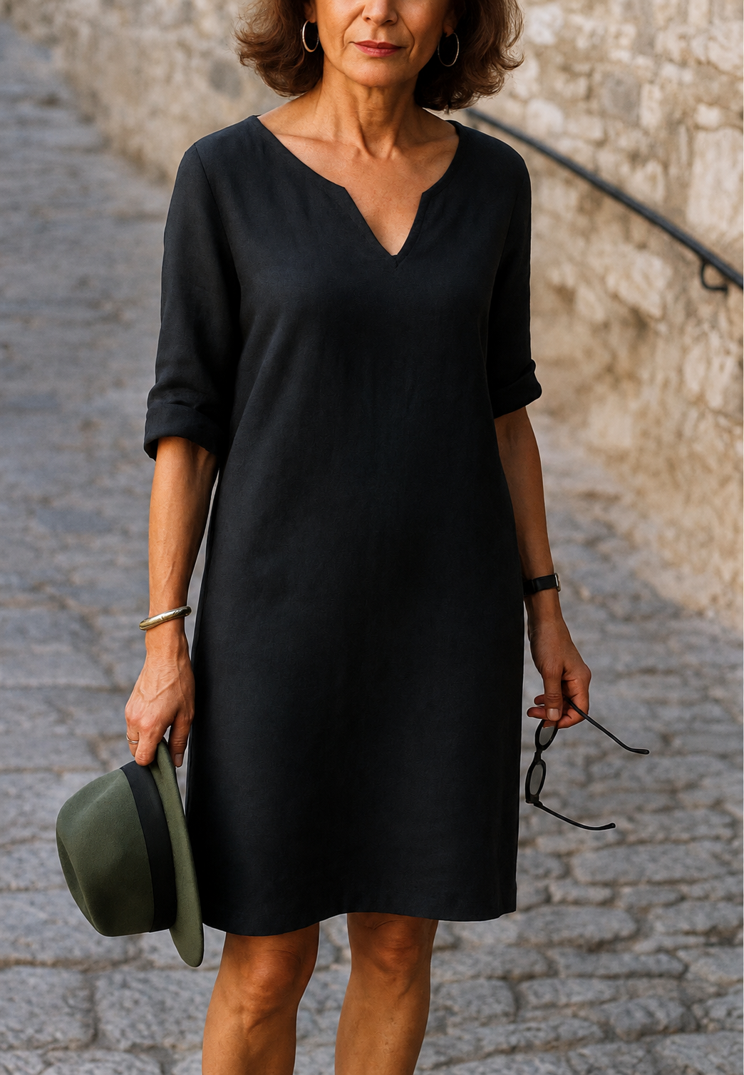 Robe femme décolleté V manches trois-quarts décontractée - Elvy