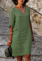 Robe femme décolleté V manches trois-quarts décontractée - Elvy